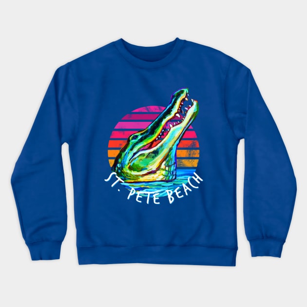 Retro St Pete Beach Alligator by Robert Phelps Crewneck Sweatshirt by RobertPhelpsArt